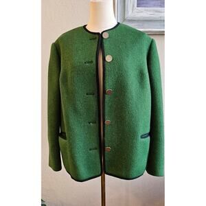 Original Boos Austria Jacket Boiled‎ Wool Coin Silver Button Women Size S Green